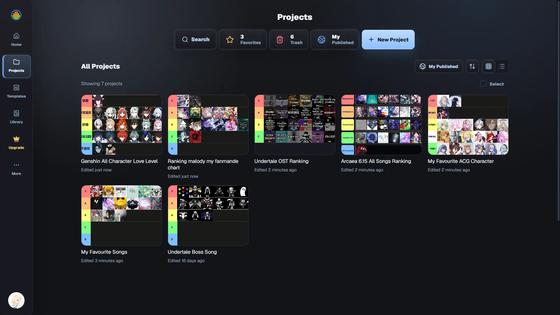Tierworld Projects page on desktop